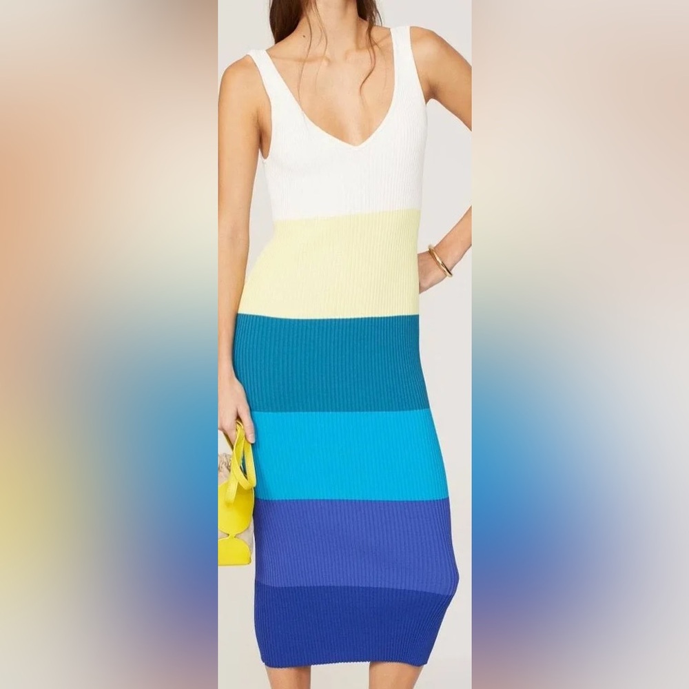 NWT Staud Dana Ribbed Colorblock Striped Midi Dress